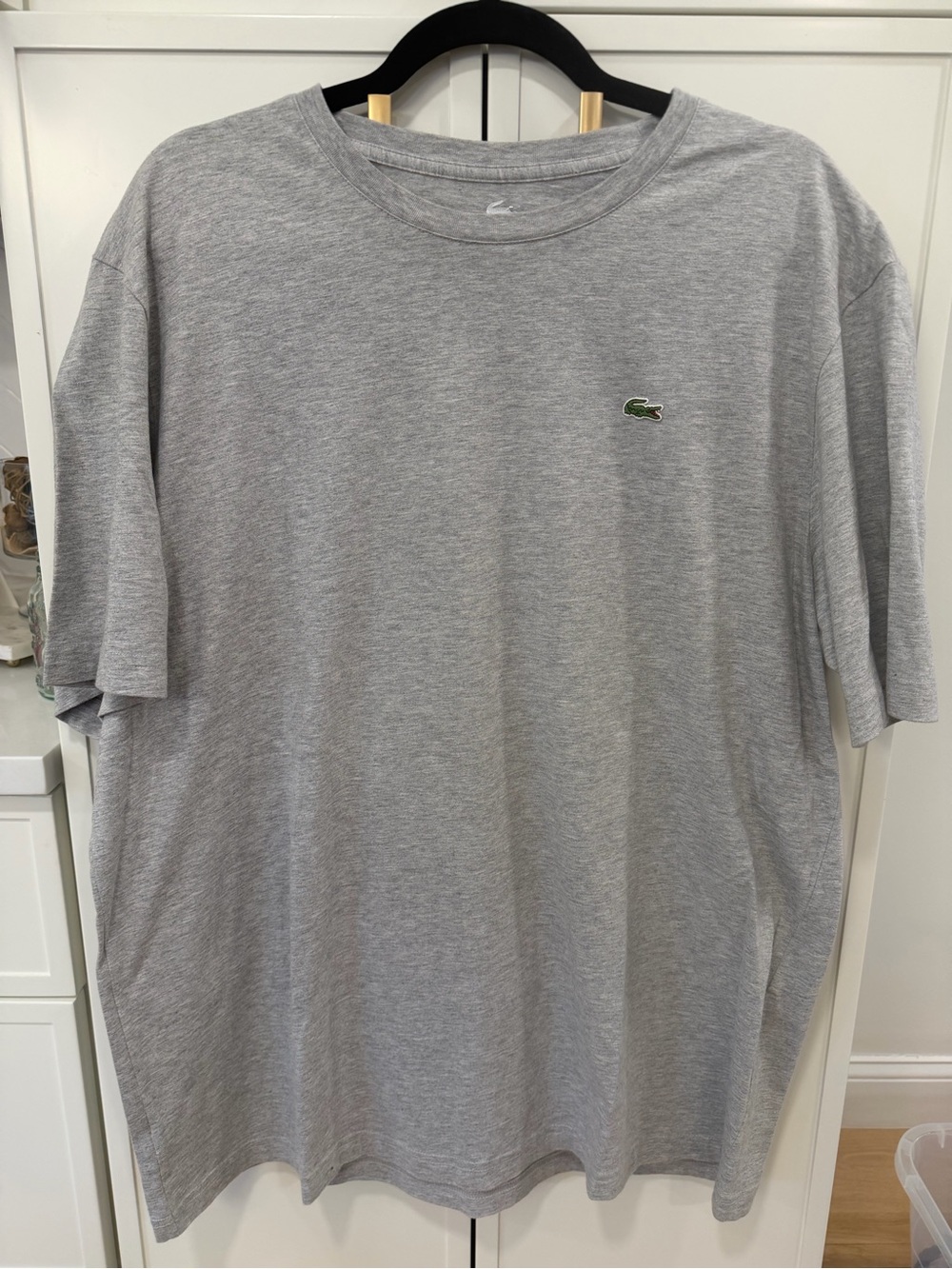 Lacoste Light Gray Short-Sleeve Crew Tee with Green Croc